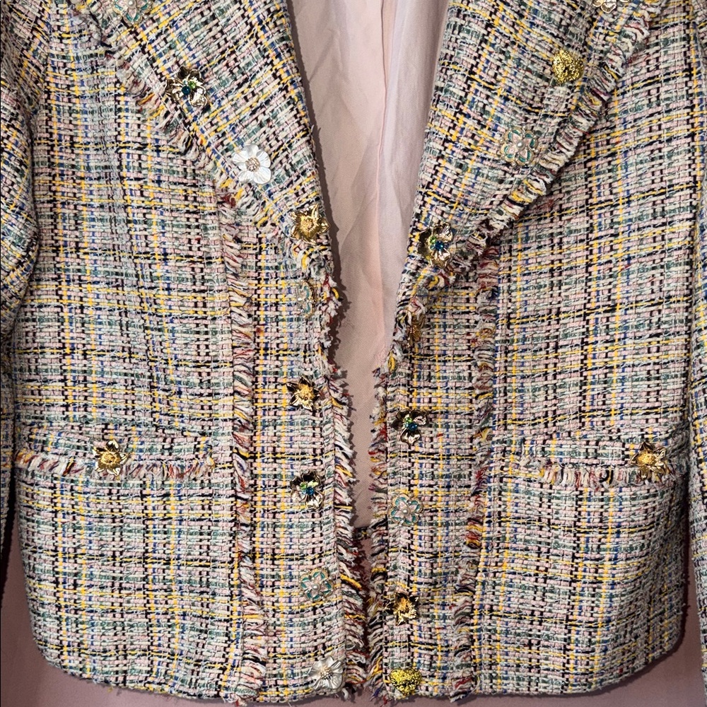Tweed Blazer Jacket Gold Button Textured Structured Spring Chic - Picture 4 of 9